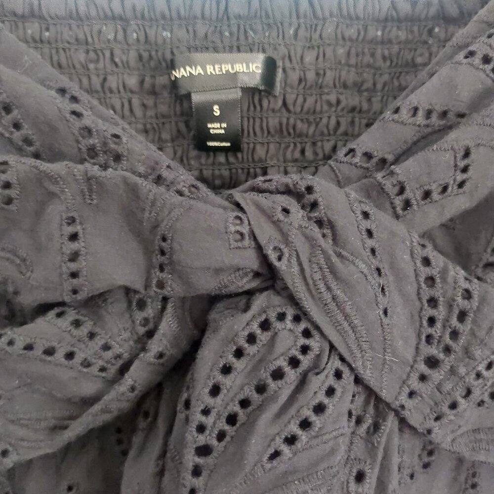 BANANA REPUBLIC Black Top S Sweetheart Neck 3/4 Sleeve Cotton Flirty EUC - Picture 11 of 13